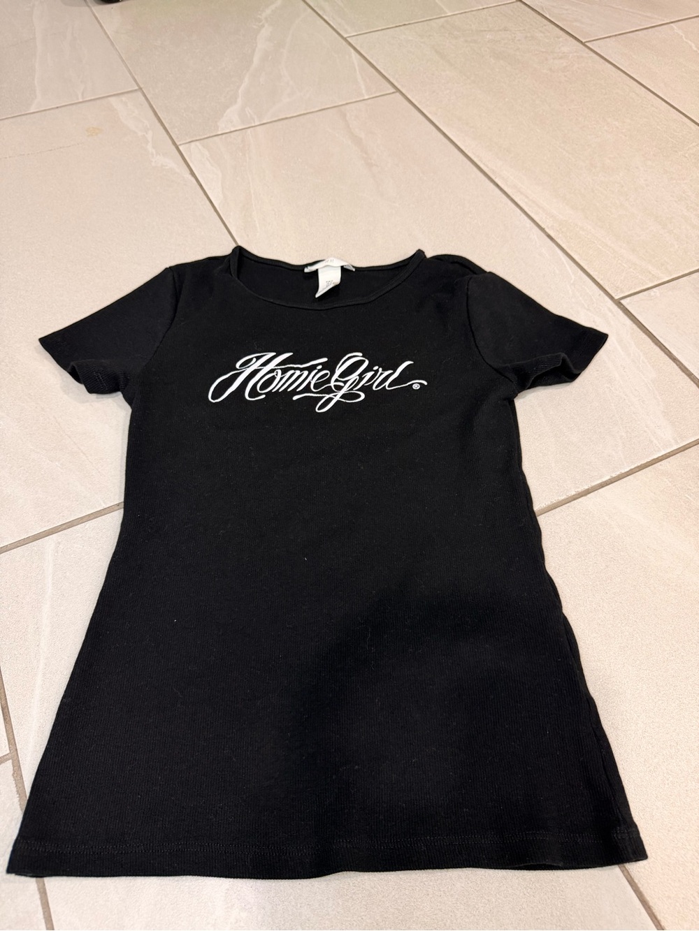 H&M Black Tee with White Script Graphic